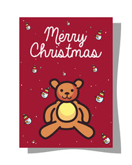 Fototapeta na wymiar merry christmas teddy bear on card flat style icon vector design