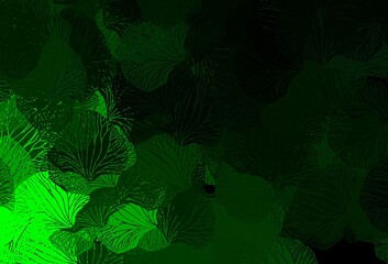 Dark Green vector doodle layout with leaves.