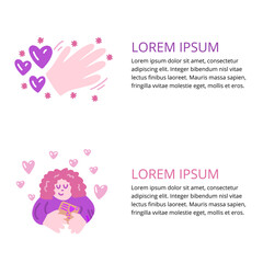 Cute colorful vector doodle with woman, caring hand and text for printing and postcrossing. Woman, envelope, hand, letter, love. Vector template for card, postcard, banner, poster and social media