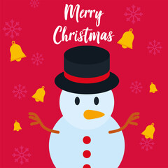 merry christmas snowman with bells vector design