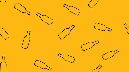 Texture seamless pattern from a set of raivy good tasty refreshing alcoholic drinks of hops light and dark malt foam beer in bottles on a yellow orange background. illustration