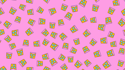 Texture seamless pattern of beautiful nice tasty refreshing alcoholic drinks whiskey cocktails with ice on a pink background. illustration