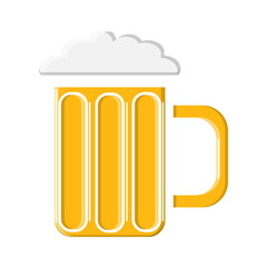 A glass with a handle of frothy barley light chilled light amber amber yellow hop alcoholic lager craft craft icon on a white background. illustration