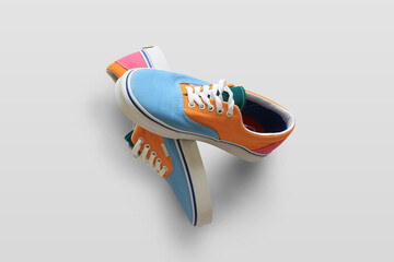 Sneakers. Bright colored sports shoes with white laces