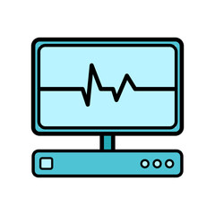 Abstract medical device with a monitor for examination of the heart, ultrasound and cardiogram, a simple icon on a white background. illustration