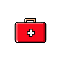 Medical rectangular first-aid kit with medicines, briefcase for first aid, icon on a white background. illustration