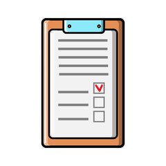 Rectangular paper business tablet for records with a clip, a medical notepad for prescriptions with a medical history, icon on a white background. illustration