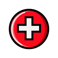 Round red medical cross logo symbol of help on white background. abstract simple illustration icon