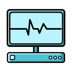 Abstract medical device with a monitor for examination of the heart, ultrasound and cardiogram,  icon on a white background. illustration
