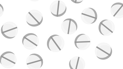 Seamless pattern texture of red round white medical pharmacetic pills with medicine pills, drugs, vitamins on a white background. illustration