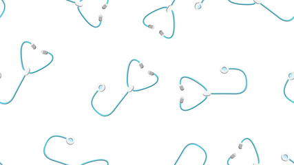 Seamless pattern texture of endless repetitive medical instruments with stethoscopes of phonendoscopes for listening to lungs and hearts on a white background. illustration