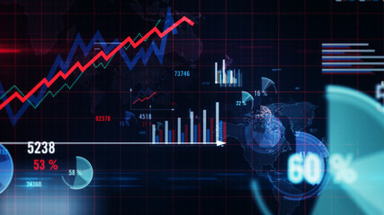 Economy, statistic, global business and finance 3d chart illustration