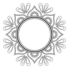 Mandala frame line vector. A symmetrical monochrome round ornament.