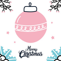 merry christmas sphere with leaves vector design