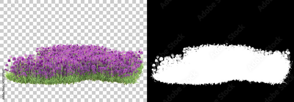 Aufkleber green surface covered with wild grass and flowers isolated on background with mask. 3d rendering - i