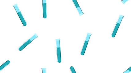 Seamless pattern texture of endless repetitive long blue medical chemical glass scientific test tubes of flasks cans on white background. illustration