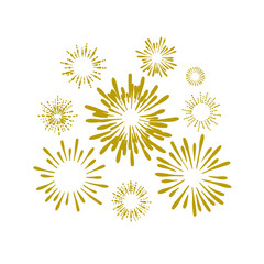 Vector Golden Hand Drawn Firework Burst Isolated on White Background, Retro Style, Shine Icons, Holiday Illustration.