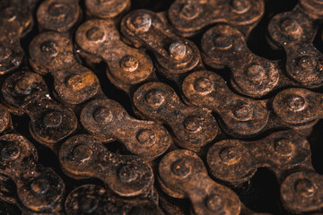 Old Bicycle chain background. Grunge texture of rusty chain