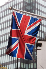 Fototapeta na wymiar A Union Jack flag hanging in London. Brexit negotiations are thought to now be in their final stages.