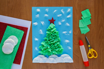 Easy Craft for kid. Winter greeting card 
