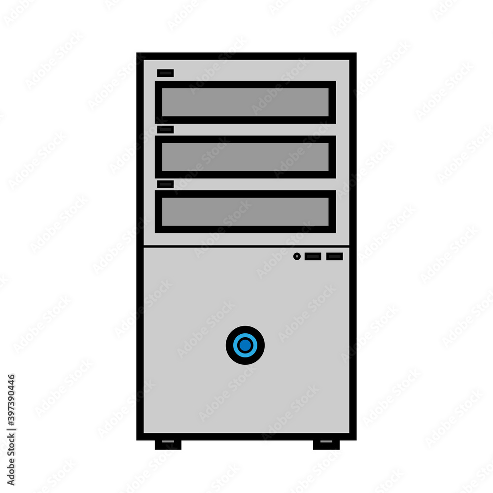 Poster illustration of white flat icon simple modern digital digital rectangular system unit of stationary 