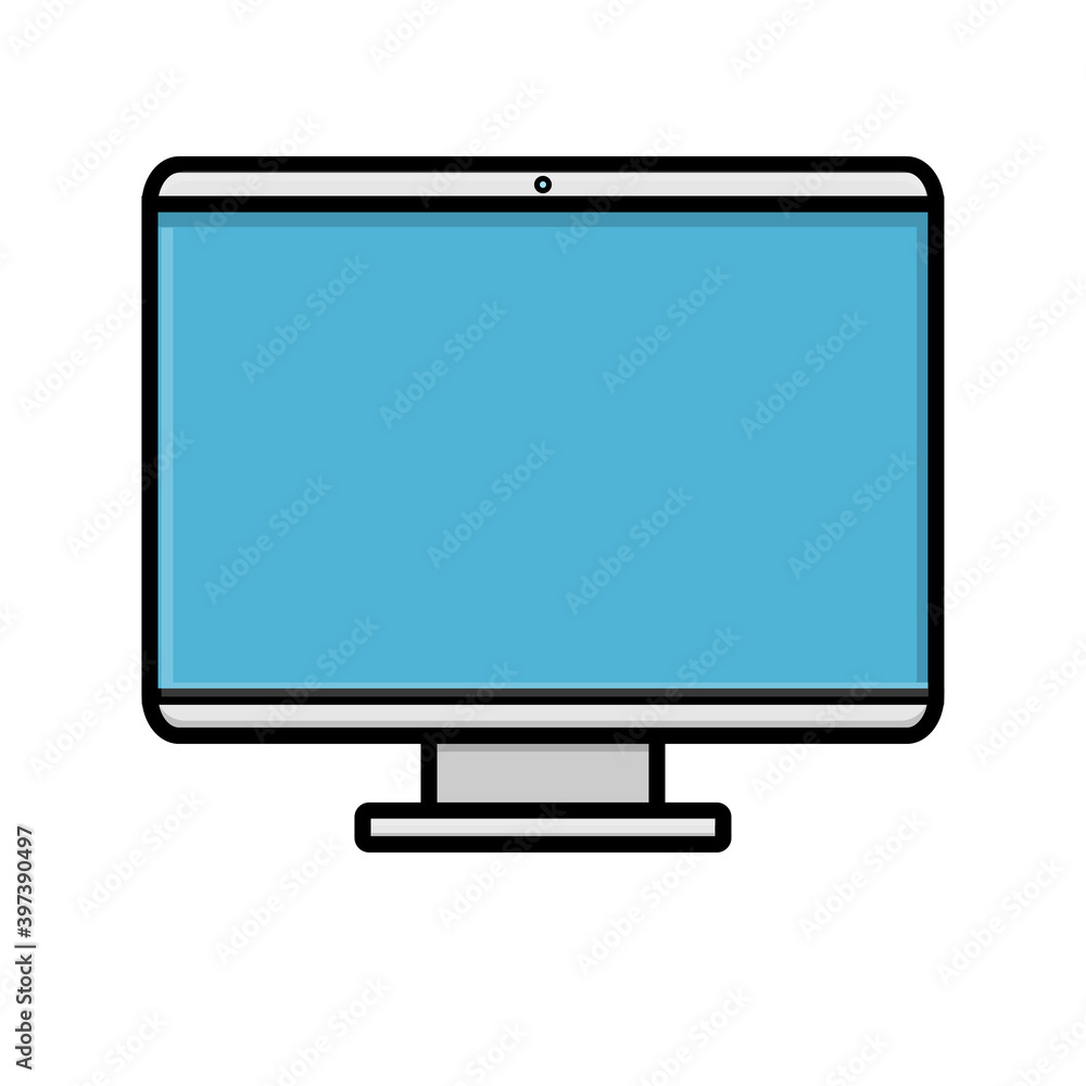 Poster illustration of modern digital digital smart rectangular computer monitor icon in monitor, laptop is