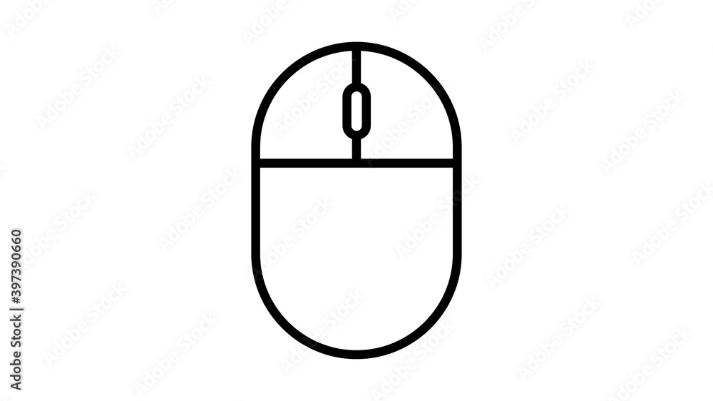 Aufkleber illustration linear black and white flat icon of digital wireless computer mouse with buttons and wh