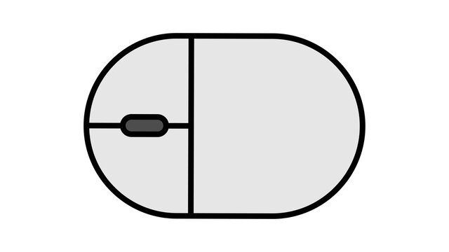 illustration of a linear white flat icon digital wireless computer mouse with buttons and wheel on a white background. Concept: computer digital technologies