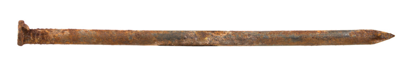 Old rusty nail isolated on white background