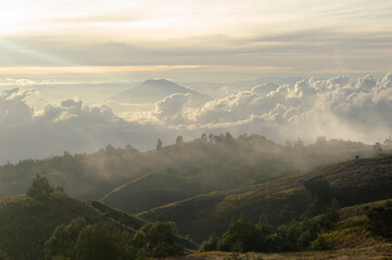 Sunrise over the mountains prau dieng plateu 