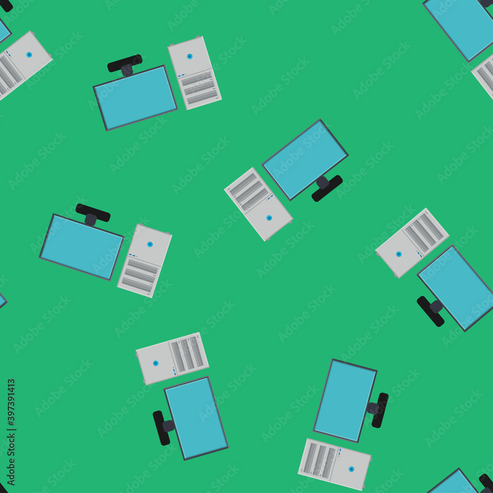 Poster seamless pattern, texture of modern powerful digital office computers with a monitor and a rectangul