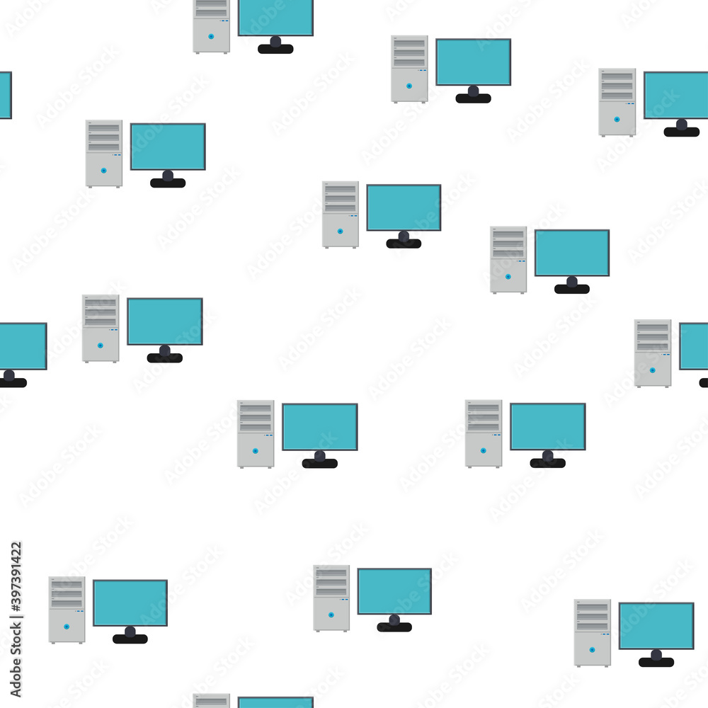 Poster seamless pattern, texture of modern powerful digital office computers with a monitor and a rectangul