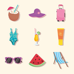 Summer icon set vector design