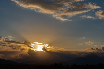 Molise, Mainarde, sunset. The Mainarde mountain range extends along the border between Molise and...