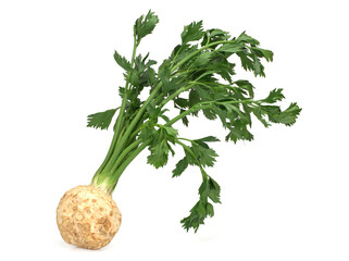 Fresh celery root with leaf isolated on white background
