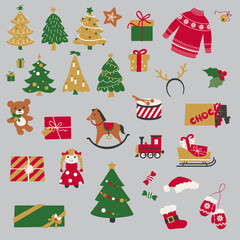 Fototapeta na wymiar Christmas decorations set 1 - Xmas tree subjects