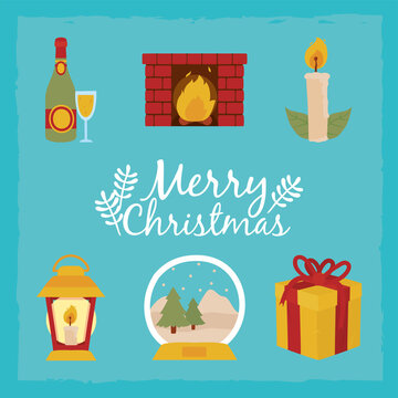merry christmas set of icons on blue background vector design