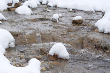 river after snowfall and freezing