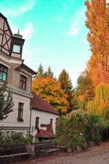 Fototapeta na wymiar Old countryside hotel in autumn