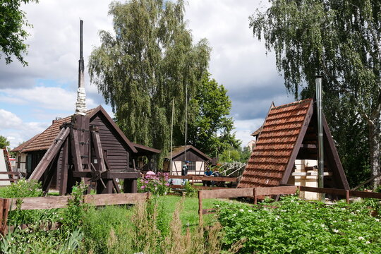 Blide bzw. Wurfmaschine im Hanseviertel Demmin als mittelalterliche Burg bzw. Stadt und Museumsdorf. Ein Freilichtmuseum in Mecklenburg-Vorpommern.