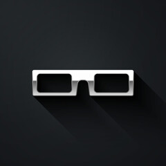 Silver cinema glasses icon isolated on black background. Long shadow style. Vector Illustration.