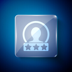 White Create account screen icon isolated on blue background. Square glass panels. Vector.