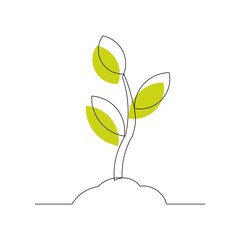 Continuous line drawing of small tree growth. Vector illustration