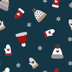 Cute Winter Wool Hat & Gloves Seamless Pattern