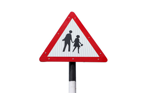 Caution School Crossing Sign, School zone or children crossing sign isolated on white background