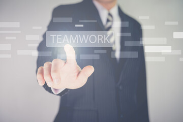 businessman, big data analytics and business intelligence concept , icons on a digital screen interface 