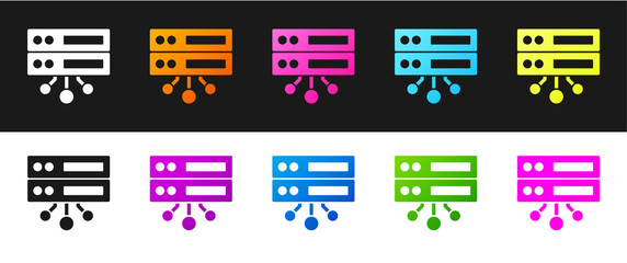 Set Server, Data, Web Hosting icon isolated on black and white background. Vector.