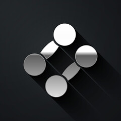 Silver Dumbbell icon isolated on black background. Muscle lifting icon, fitness barbell, gym, sports equipment, exercise bumbbell. Long shadow style. Vector.