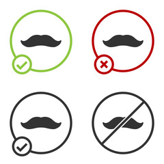 Black Mustache icon isolated on white background. Barbershop symbol. Facial hair style. Circle button. Vector.