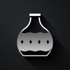 Silver Tequila bottle icon isolated on black background. Mexican alcohol drink. Long shadow style. Vector.